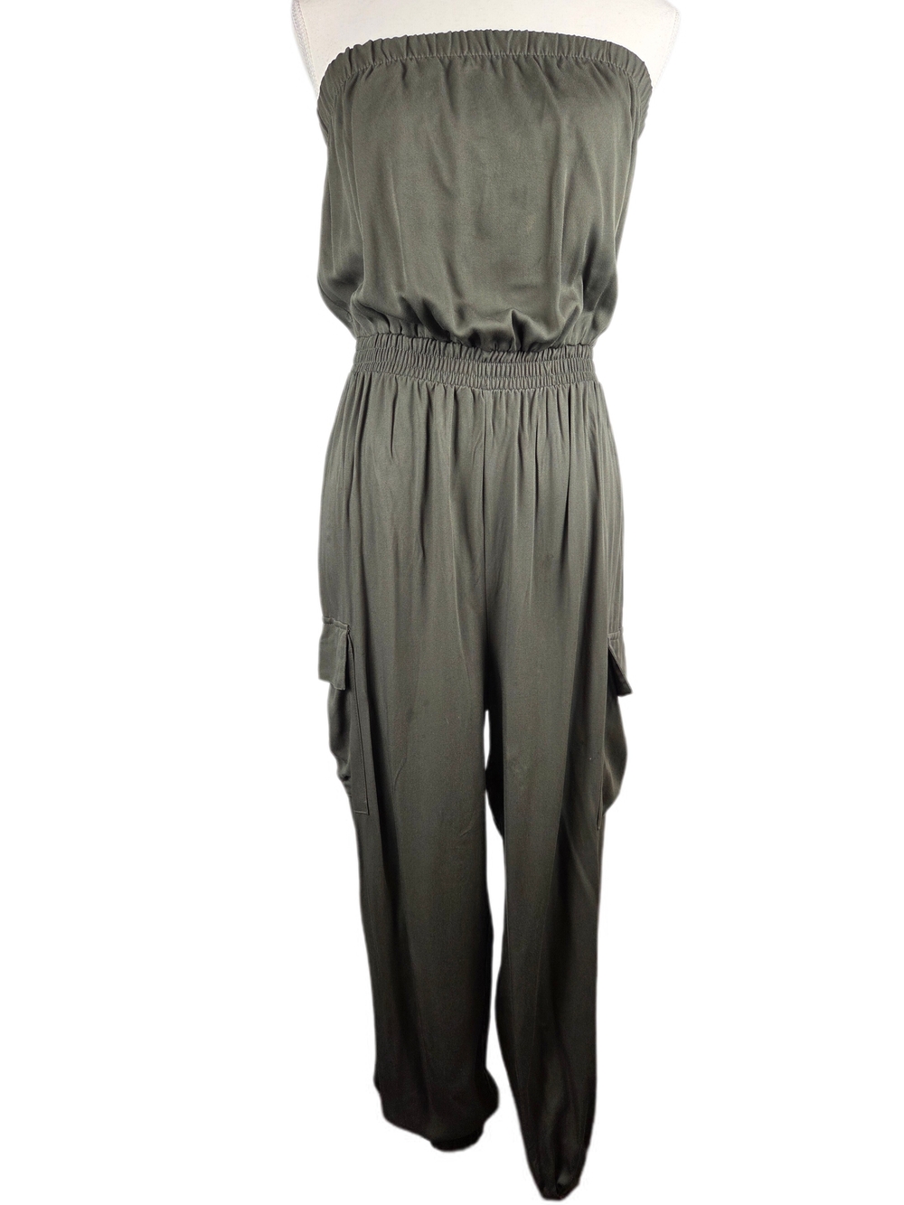 Strapless Cargo Jumpsuit Green Romper